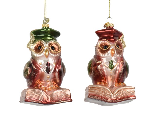 Chouette de Noël en verre à suspendre