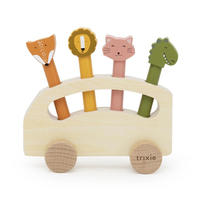 36-480-0 Bus en bois Trixie avec animaux pop-up, référence 36-480