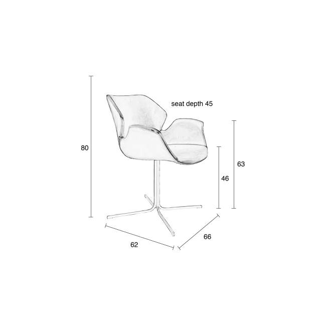Lot de 2 chaises Nikki all brun avec accoudoirs — Zuiver. Schéma des dimensions.