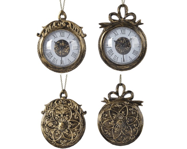 Ornement horloge à suspendre — Couleur laiton Ornement de Noël en forme d’horloge à suspendre, couleur laiton