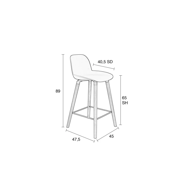 Lot de 2 tabourets de comptoir Albert Kuip 65 cm vert — Zuiver. Schéma des dimensions.
