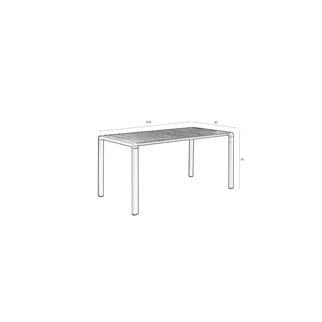 Table de jardin Vondel 214x97 noir — Zuiver — Schéma des dimensions Table de jardin Vondel 214x97 noir — Zuiver. Schéma des dimensions.