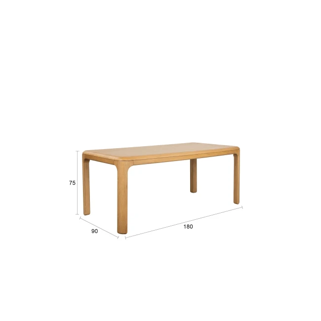 Table de repas Oever 180 cm naturel — Zuiver. Schéma des dimensions.