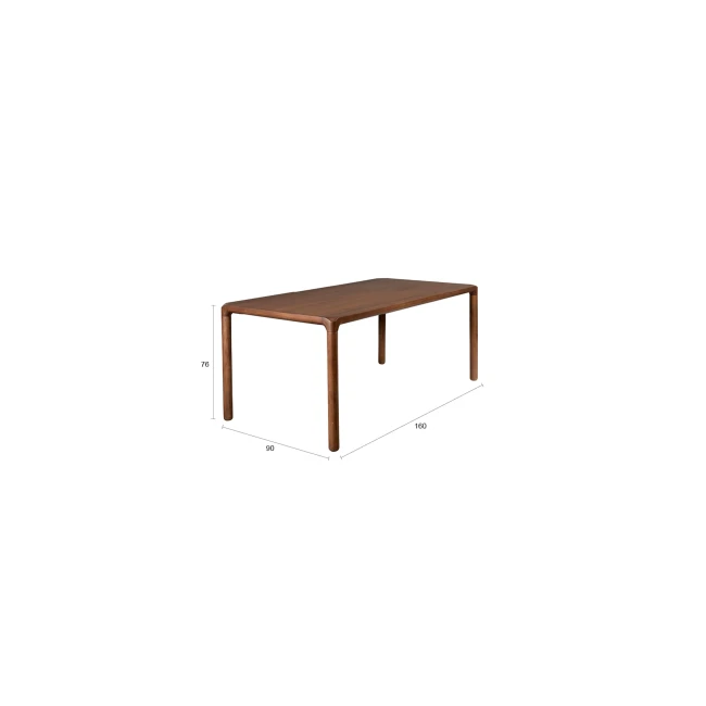 Table de repas Storm 160x90 noyer — Zuiver. Schéma des dimensions.