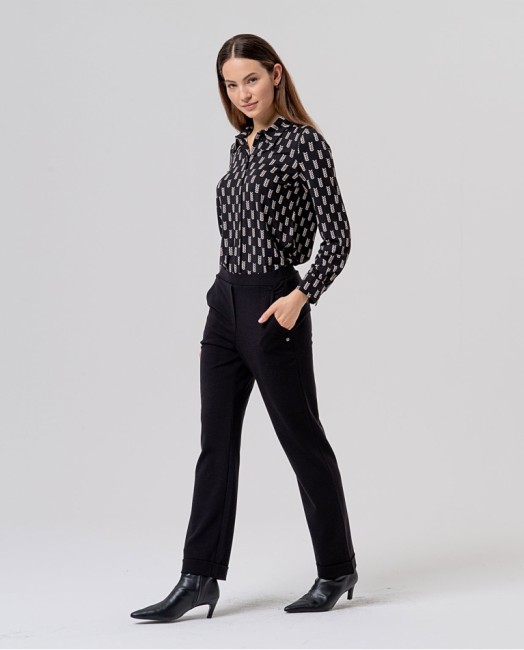 Pantalon chino noir femme Surkana taille haute avec revers en bas des jambes – Alizé La Rochelle