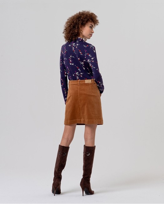 Jupe courte femme en velours côtelé camel Surkana