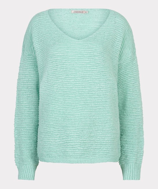Pull ample vert Esqualo à manches longues avec col en V et coupe fluide