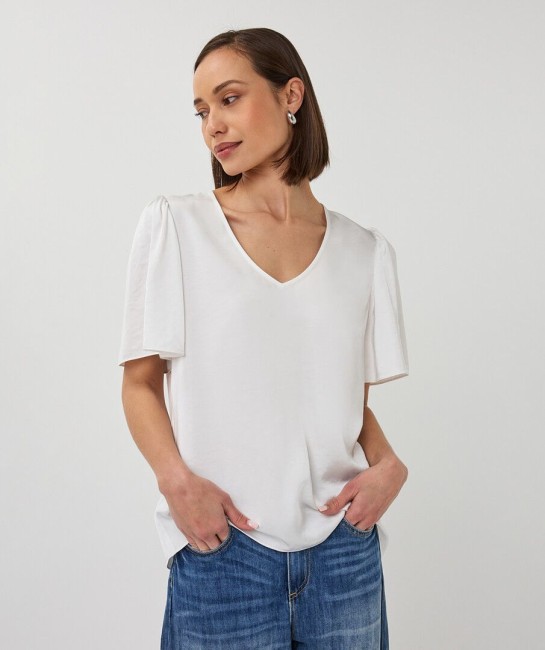 Blouse satinée blanche femme Esqualo à manches courtes fluides