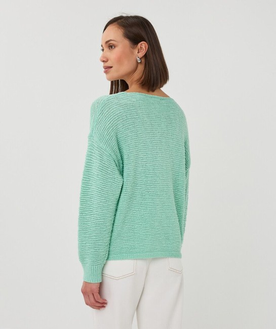 Pull ample vert Esqualo à manches longues avec col en V et coupe fluide