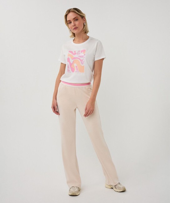 Pantalon beige clair femme Esqualo en modal avec taille élastiquée rose