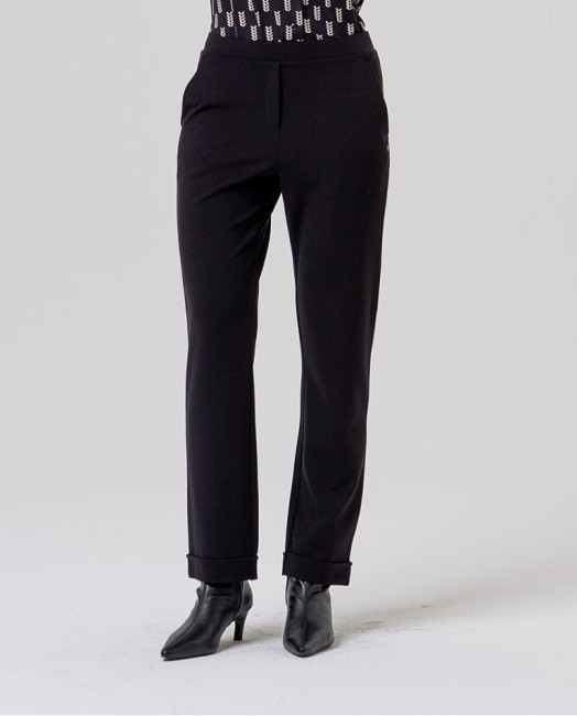 Pantalon chino noir femme Surkana taille haute avec revers en bas des jambes – Alizé La Rochelle