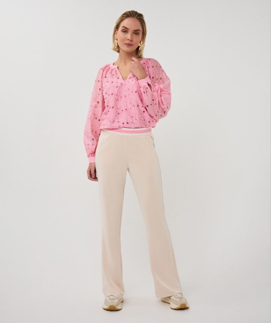 Chemisier rose femme Esqualo en broderie anglaise avec débardeur assorti