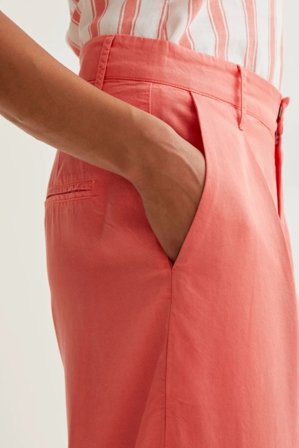 Pantalon large corail femme taille haute en lyocell