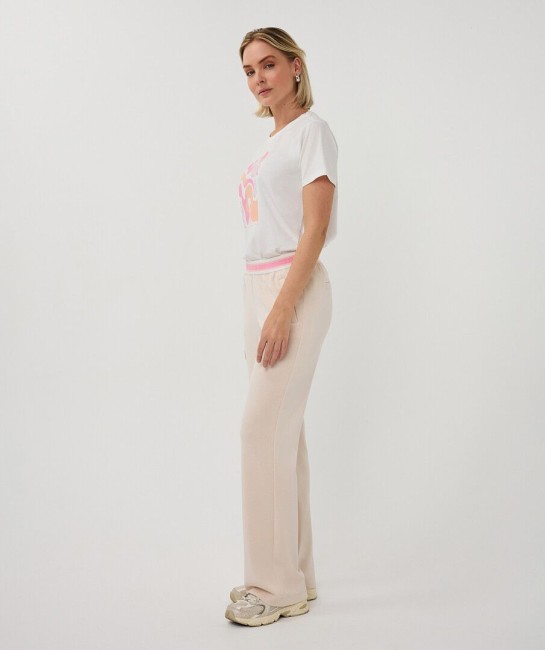 Pantalon beige clair femme Esqualo en modal avec taille élastiquée rose