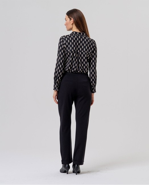 Pantalon chino noir femme Surkana taille haute avec revers en bas des jambes – Alizé La Rochelle