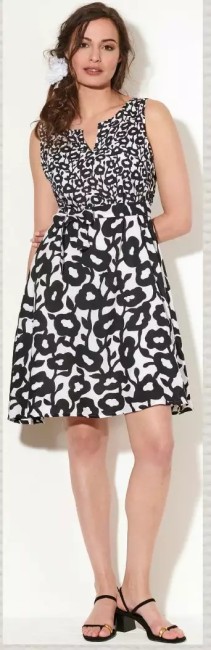 Robe noire et blanche sans manches à imprimé floral graphique Agathe et Louise
