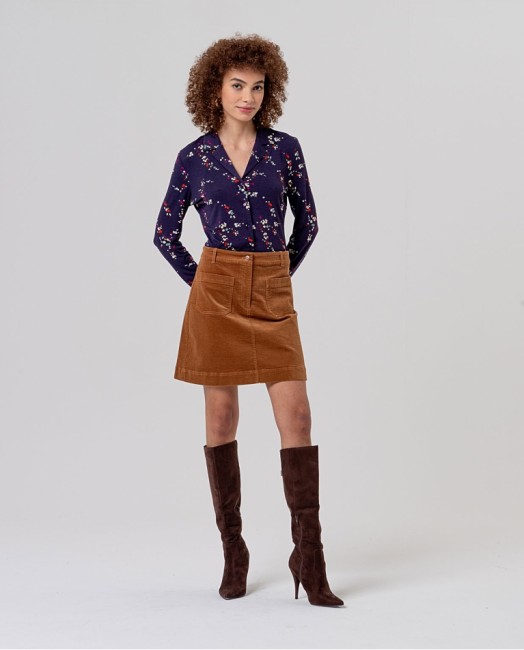 Jupe courte femme en velours côtelé camel Surkana