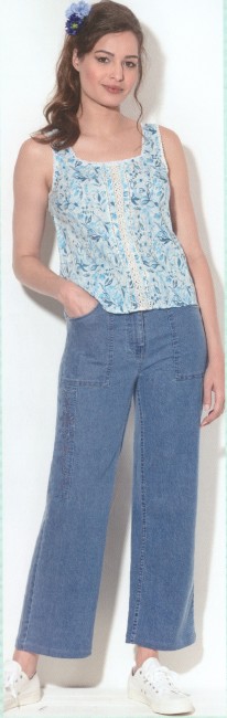 Top bleu fleuri sans manches en coton Agathe et Louise