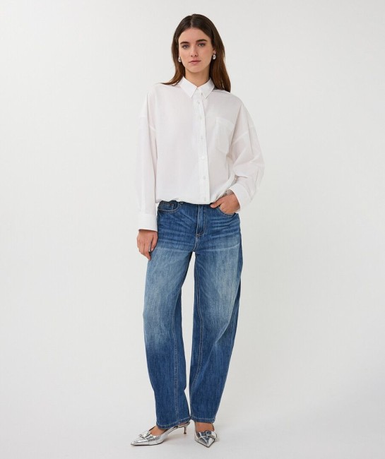 Chemisier blanc EsQualo en coton à coupe bouffante avec manches longues