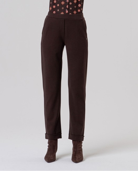 Pantalon chino chocolat femme Surkana taille haute avec revers en bas des jambes – Alizé La Rochelle