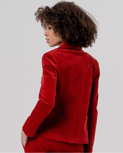 Blazer Surkana femme en velours côtelé rouge anglais (3) Blazer femme Surkana en velours côtelé rouge anglais
