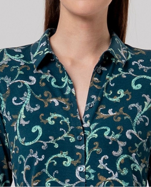 Chemise femme Surkana imprimée arabesques bleu pétrole – Alizé La Rochelle