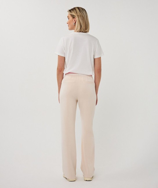 Pantalon beige clair femme Esqualo en modal avec taille élastiquée rose