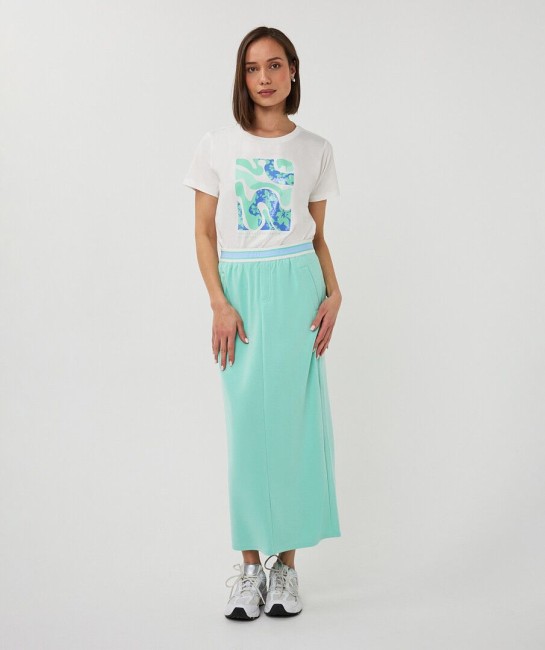 T-shirt blanc femme Esqualo avec imprimé floral graphique vert et bleu