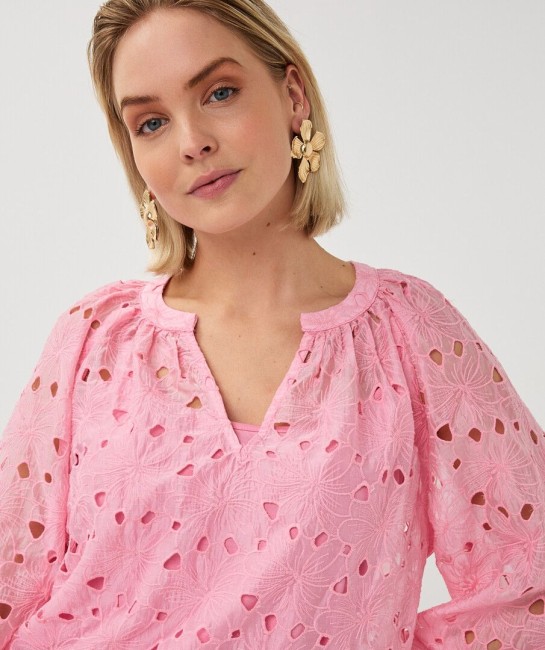 Chemisier rose femme Esqualo en broderie anglaise avec débardeur assorti