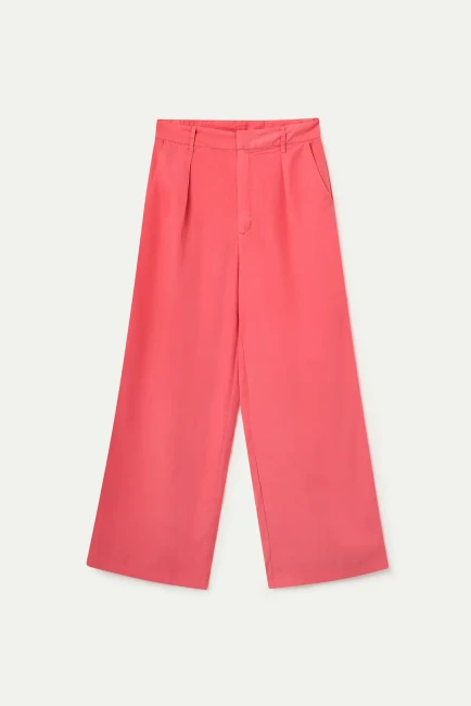 Pantalon large corail femme taille haute en lyocell