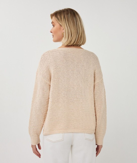 Pull ample creme Esqualo à manches longues avec col en V et coupe fluide