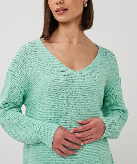 Pull ample vert Esqualo à manches longues avec col en V et coupe fluide
