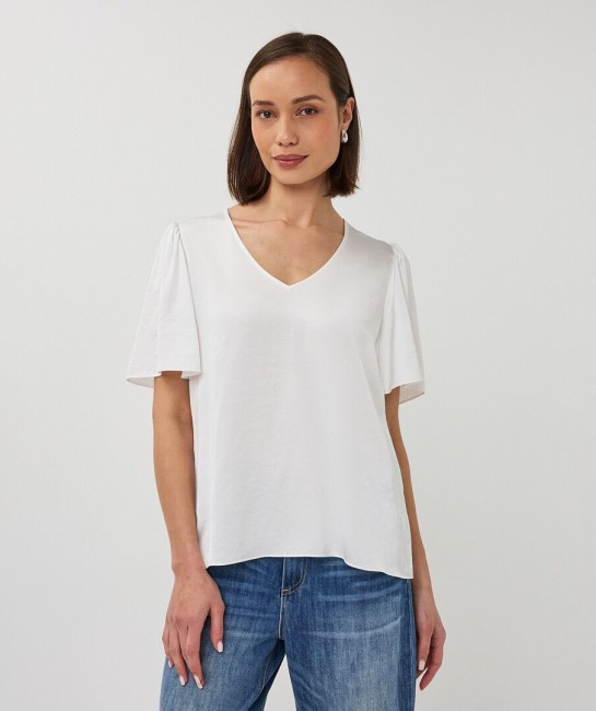 Blouse satinée blanche femme Esqualo à manches courtes fluides