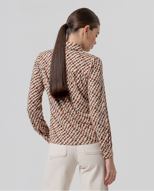 Chemise femme Surkana à imprimé géométrique beige et multicolore