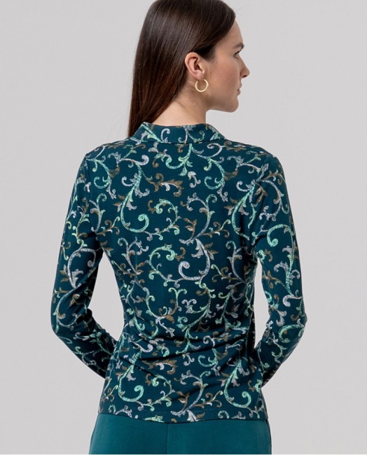 Chemise femme Surkana imprimée arabesques bleu pétrole – Alizé La Rochelle
