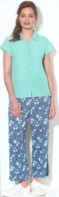 Pantalon fluide bleu imprimé fleuri femme Agathe et Louise