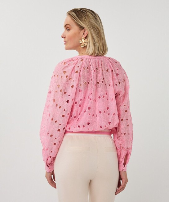 Chemisier rose femme Esqualo en broderie anglaise avec débardeur assorti