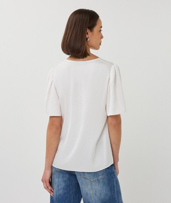 Blouse satinée blanche femme Esqualo à manches courtes fluides