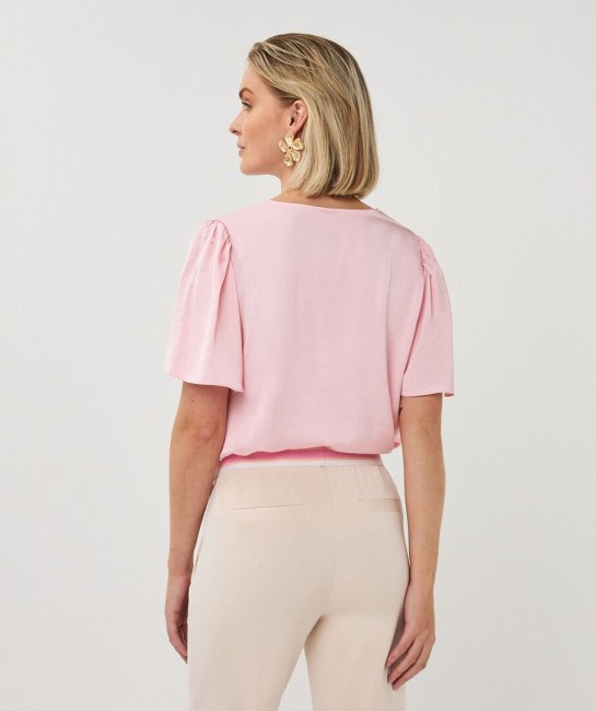 Blouse satinée rose femme Esqualo à manches courtes fluides