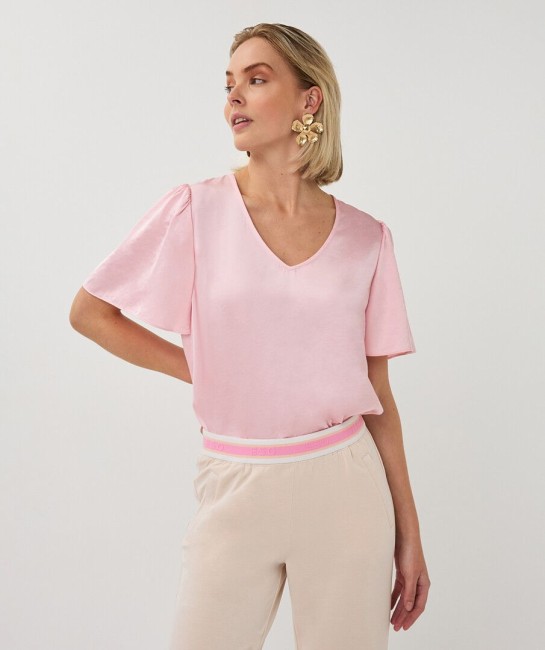 Blouse satinée rose femme Esqualo à manches courtes fluides