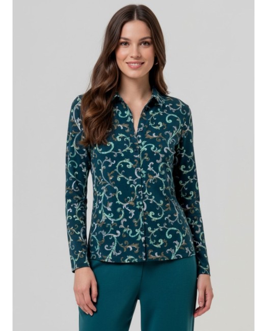 Chemise femme Surkana imprimée arabesques bleu pétrole – Alizé La Rochelle