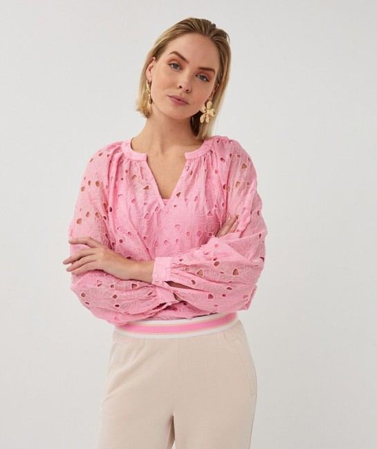 Chemisier rose femme Esqualo en broderie anglaise avec débardeur assorti