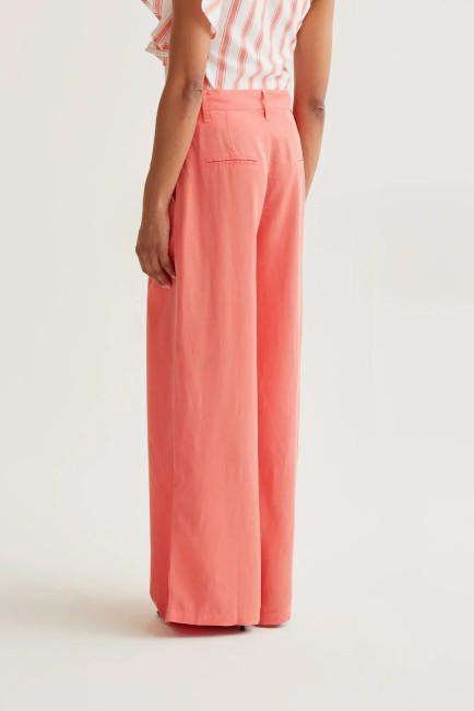 Pantalon large corail femme taille haute en lyocell