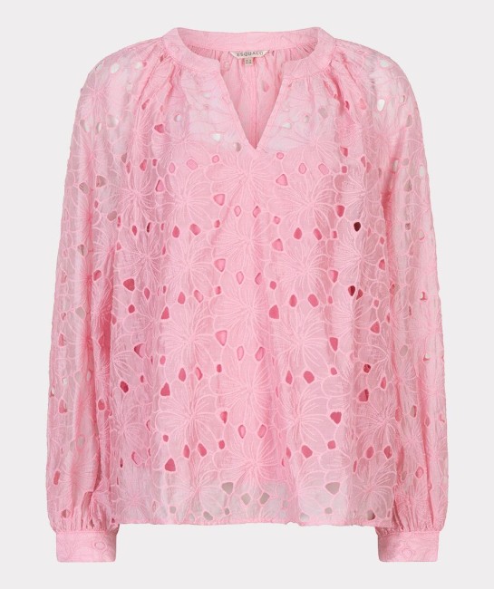 Chemisier rose femme Esqualo en broderie anglaise avec débardeur assorti