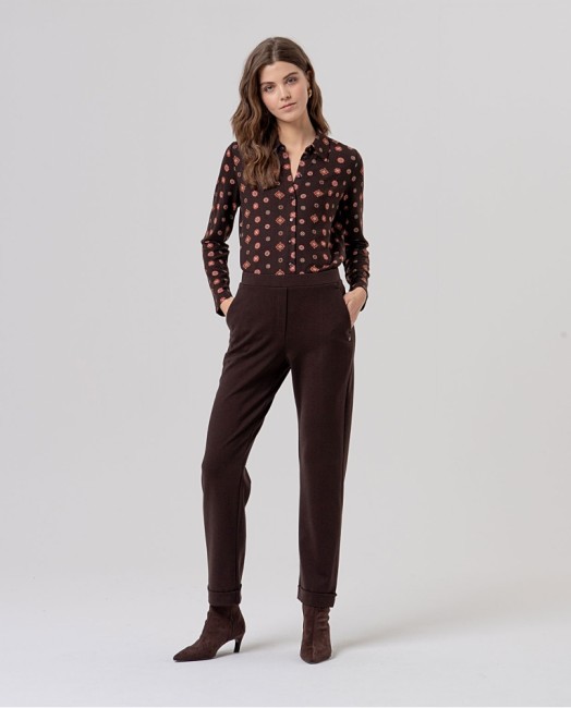 Pantalon chino chocolat femme Surkana taille haute avec revers en bas des jambes – Alizé La Rochelle