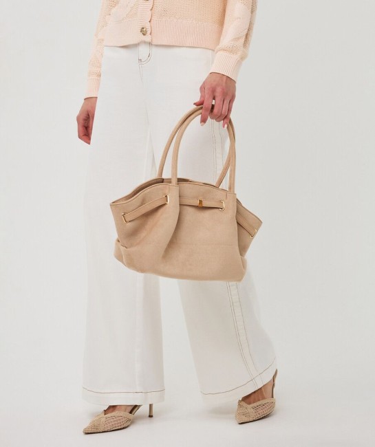 Sac bandoulière beige femme Esqualo en daim avec pochette intérieure