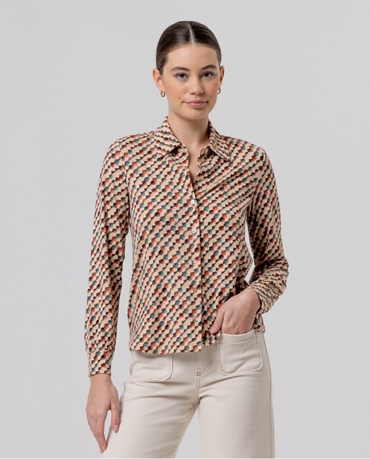 Chemise femme Surkana à imprimé géométrique beige et multicolore