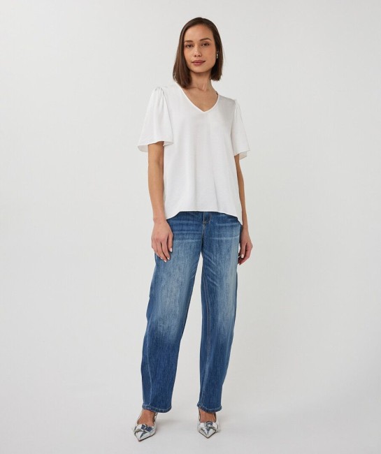 Blouse satinée blanche femme Esqualo à manches courtes fluides