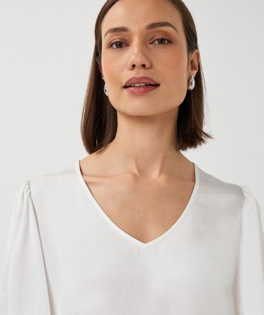 Blouse satinée blanche femme Esqualo à manches courtes fluides