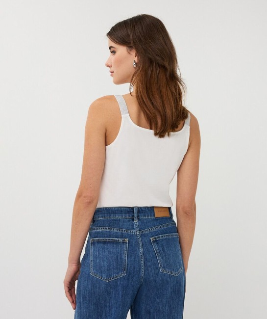 Débardeur blanc Esqualo près du corps avec encolure carrée et bretelles lurex scintillant